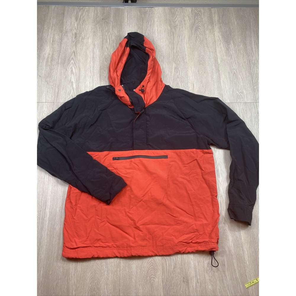 Topman Windbreaker Jacket Men's Large L Red And Black Hooded Nylon